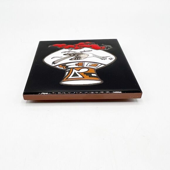 Vintage Cleo Teissedre Ceramic Tile Roadrunner Pottery Hand Painted Southwest 4" - Picture 5 of 8